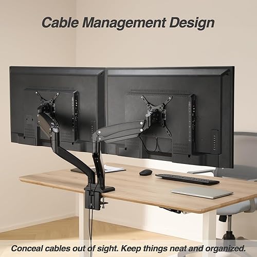 Miniatura 6 de AVLT Soporte de escritorio con brazo de monitor dual de 13 a 43 pulgadas, se adapta a dos monitores planoscurvos, altura de movimiento completo,