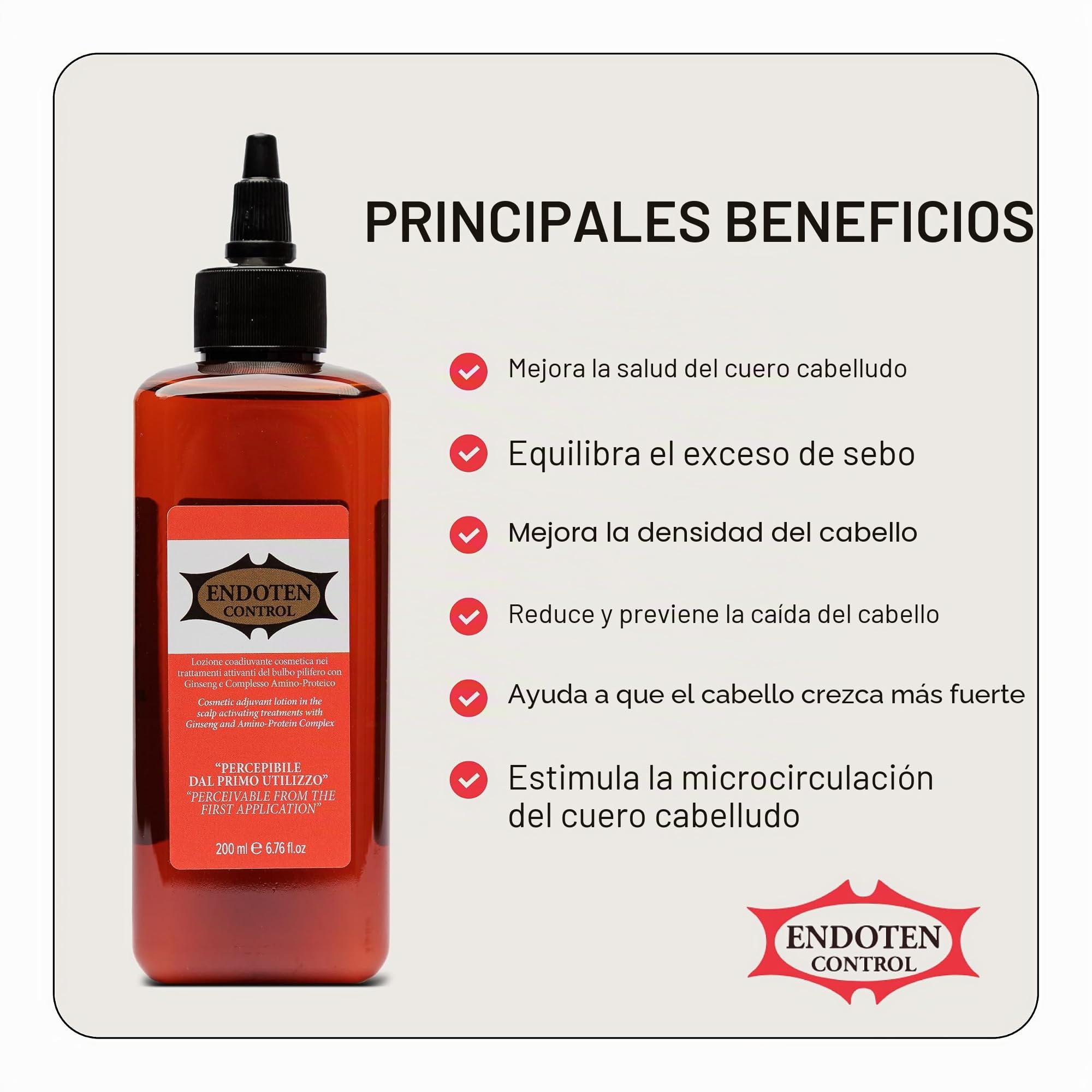 Endoten Control Loción para el Cabello con Ginseng, Brillo y Suavidad, Fortalece Cabello Frágil