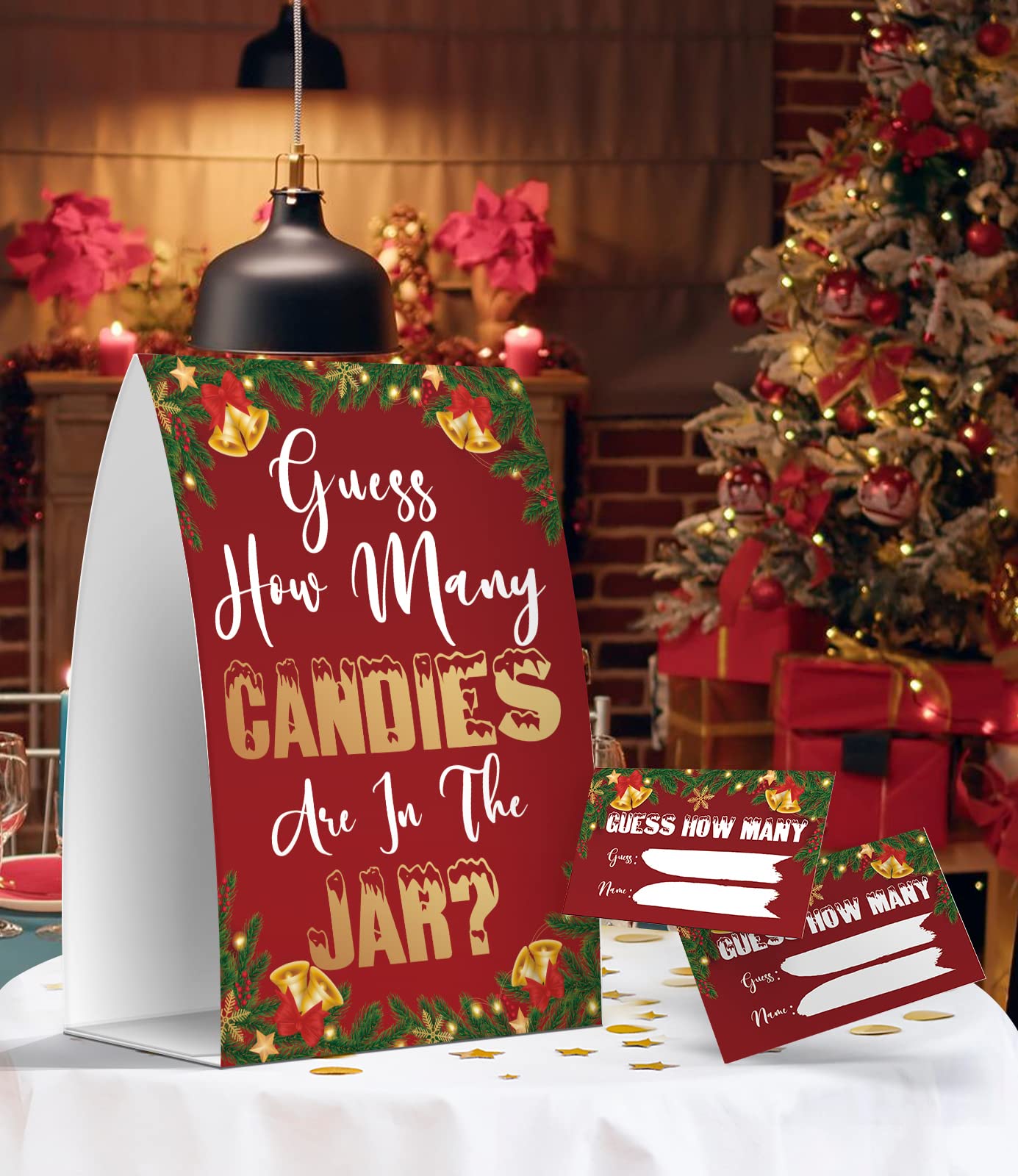 Christmas 'How Many Candies?' Guessing Game – Grinch Snowflake Sign & 50 Guess Cards For Party Games
