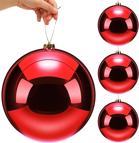 4 adornos de bola de Navidad grandes gigantes de plástico de grado comercial, decoraciones colgantes de 8 pulgadas para exteriores, decoraciones de