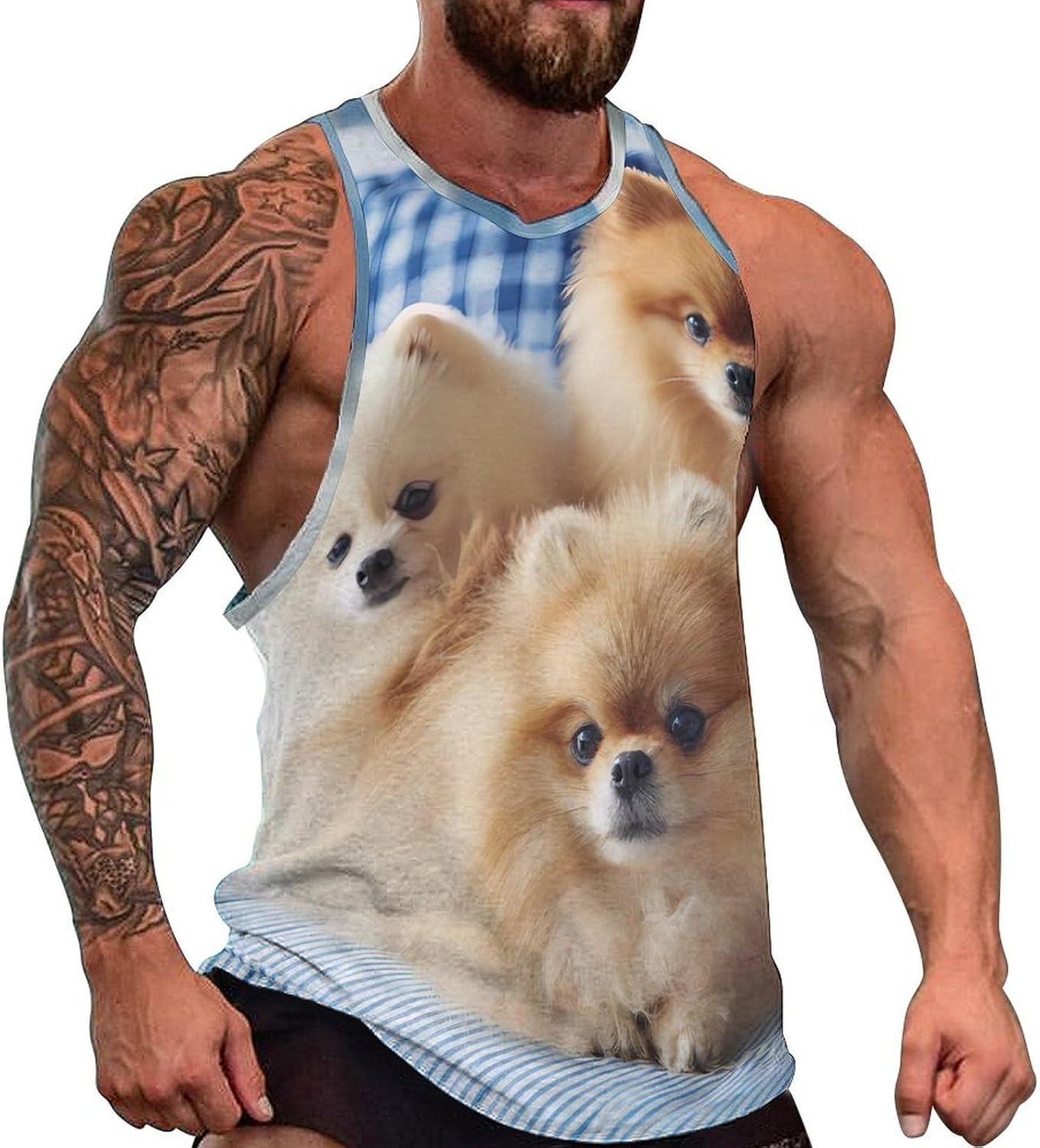 Funny Pomeranian Men Tank Top Workout Shirt Muscle T Shirt 5XL
