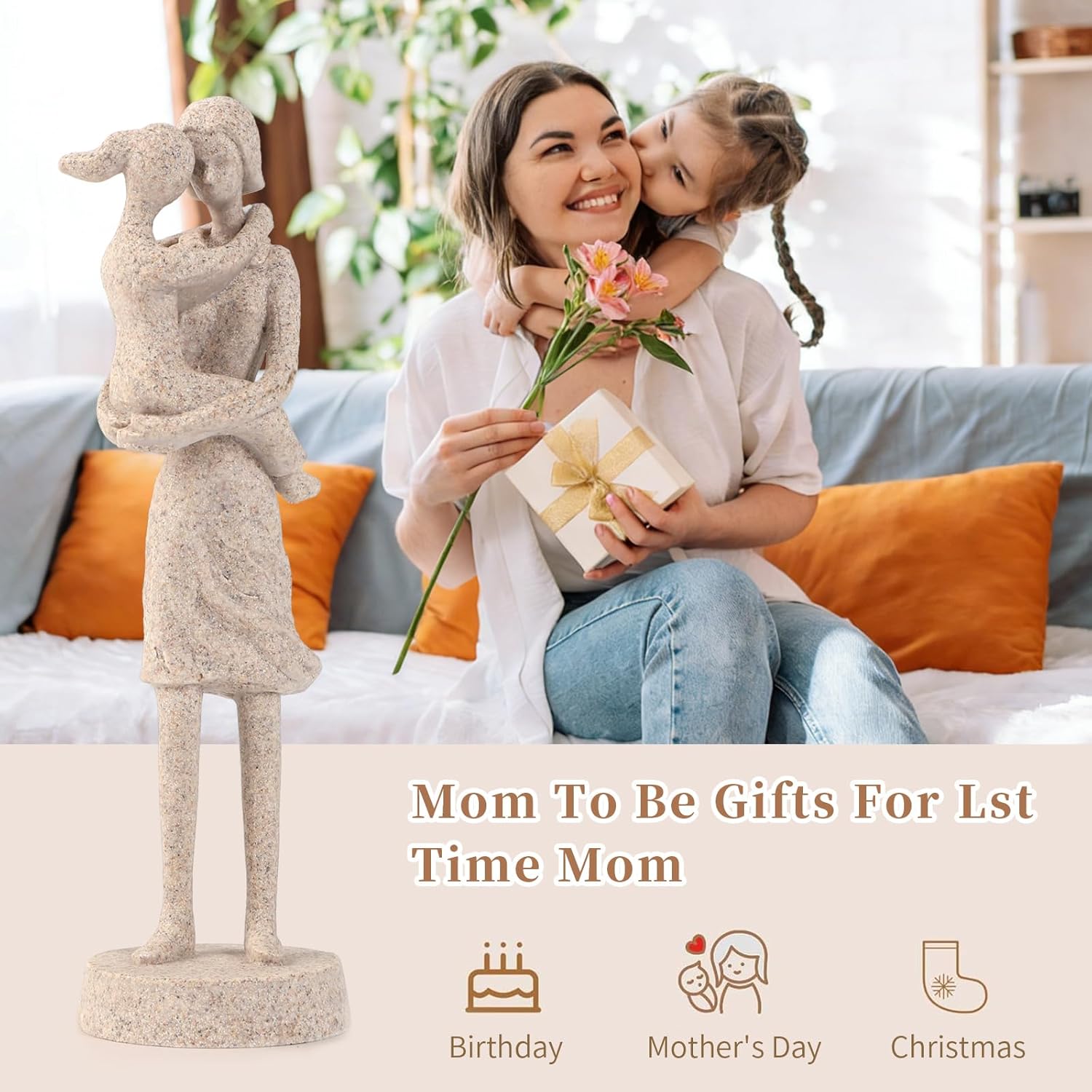 Suoedd Mother Daughter Figurines Gifts: Unique Gift for Mom and Daughter on Mothers Day Birthday Christmas,Decor for Shelf,Coffee Table,Bedroom,Office