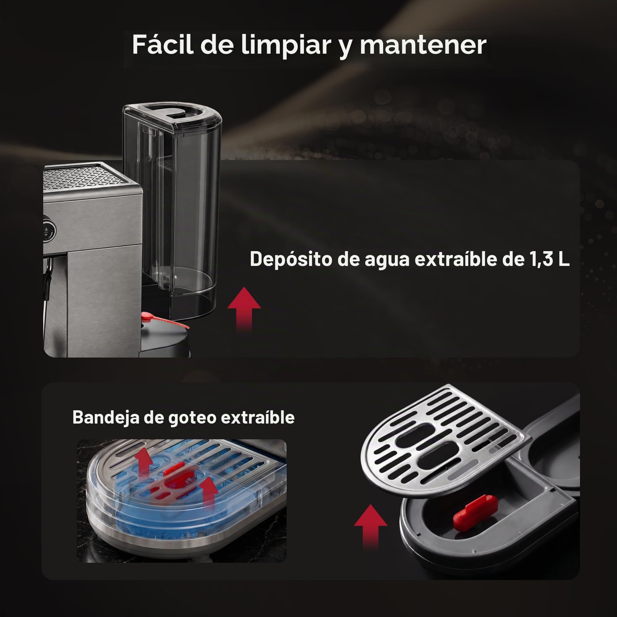 HIBREW H10B Máquina de Espresso Programable con Pantalla LED y Manómetro | Cafetera Compacta de Acero Inoxidable 20 Bar con Espumador de Leche, Portafiltro 51mm para Capuchino y Latte