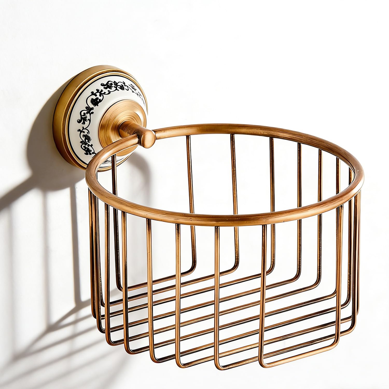 Toilet Paper Holder Basket, NEWRAIN Wall Mounted Toilet Roll Holder, Antique Brass Toilet Paper Storage Rack, Vintage Bathroom Decor