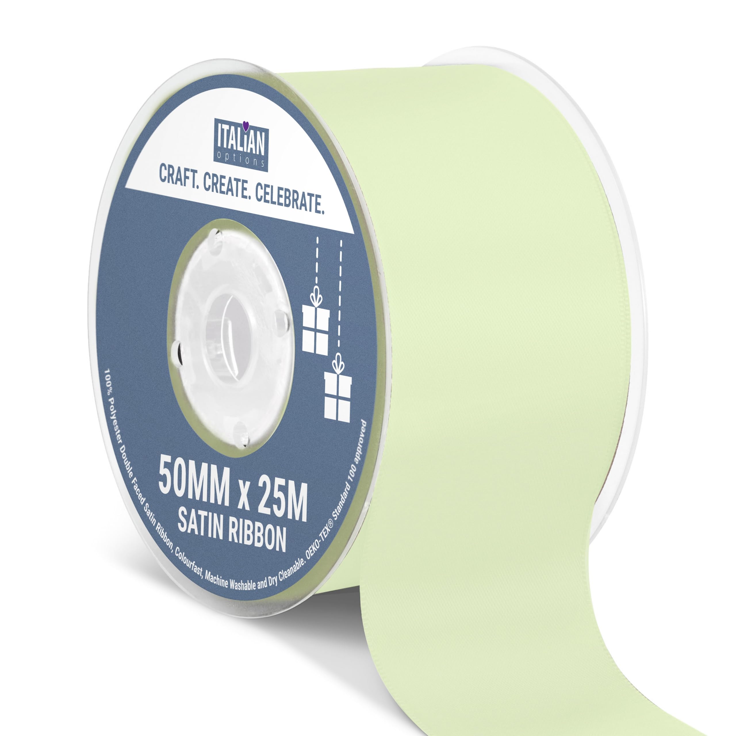 Italian Options Satin Ribbon, Fabric Ribbons for Gift Wrapping, Crafting, Balloons, Wedding Car, Presents, Cake, Christmas, Birthday, Gift Wrap Accessories, 10mm Wide x 25 Metre Roll, Lemon — view 254