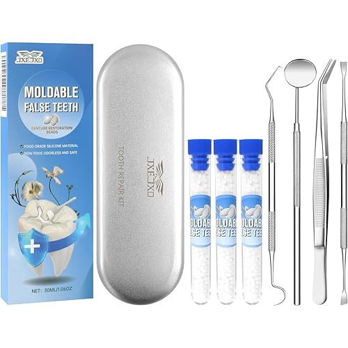 Tooth Repair Kit, Moldable False Teeth, Tooth Replacement Missing Teeth, Teeth Filling Kit Permanent with 4 Dental Tool, Moldable Teeth, Tooth Repair Kit For Broken Teeth, Temporary Tooth Filling Kit