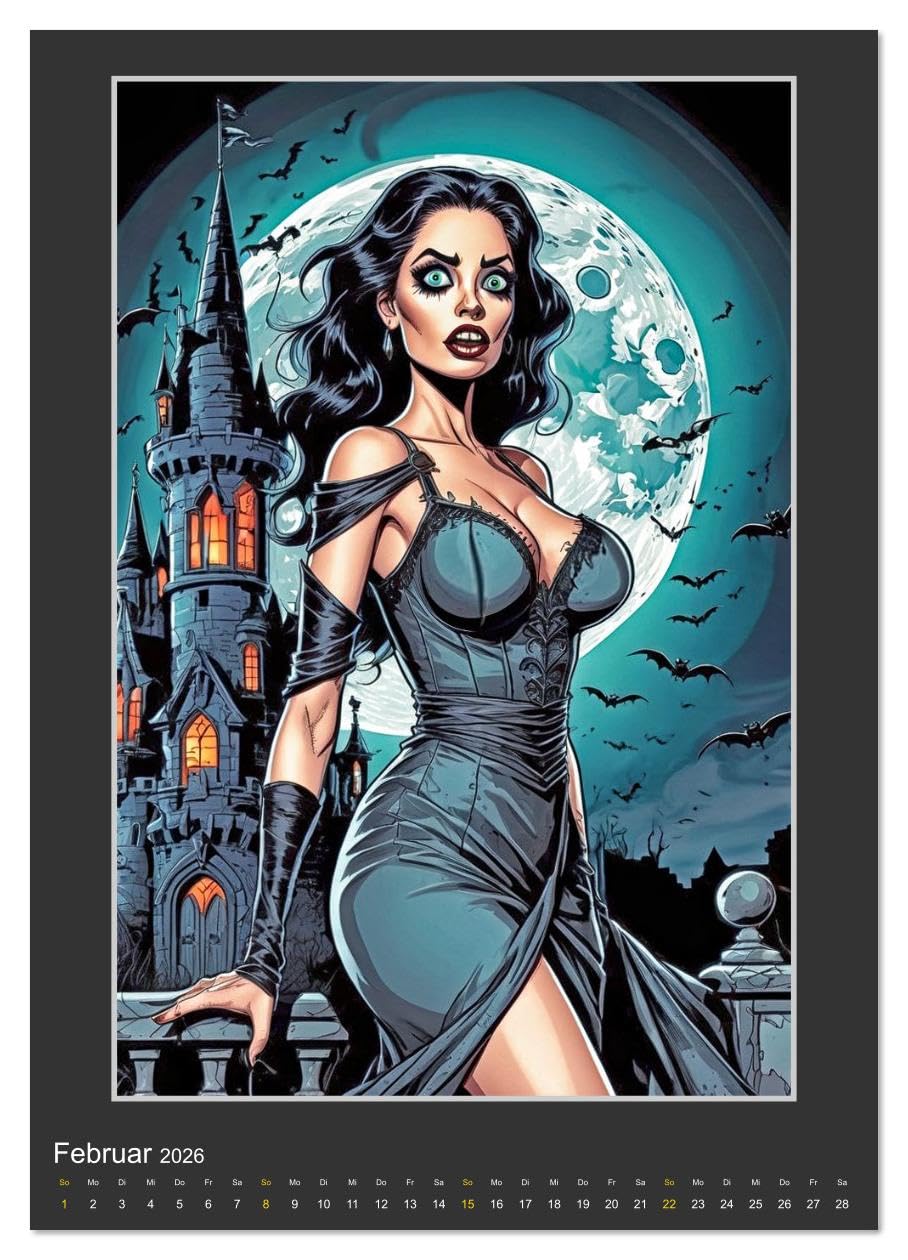 Die Schreckensschwestern vom Hotel Horror (hochwertiger Premium Wandkalender 2026 DIN A2 hoch), Kunstdruck in Hochglanz: Grunge, Gothic, Horror und zwölf Frauen. (CALVENDO Spass)