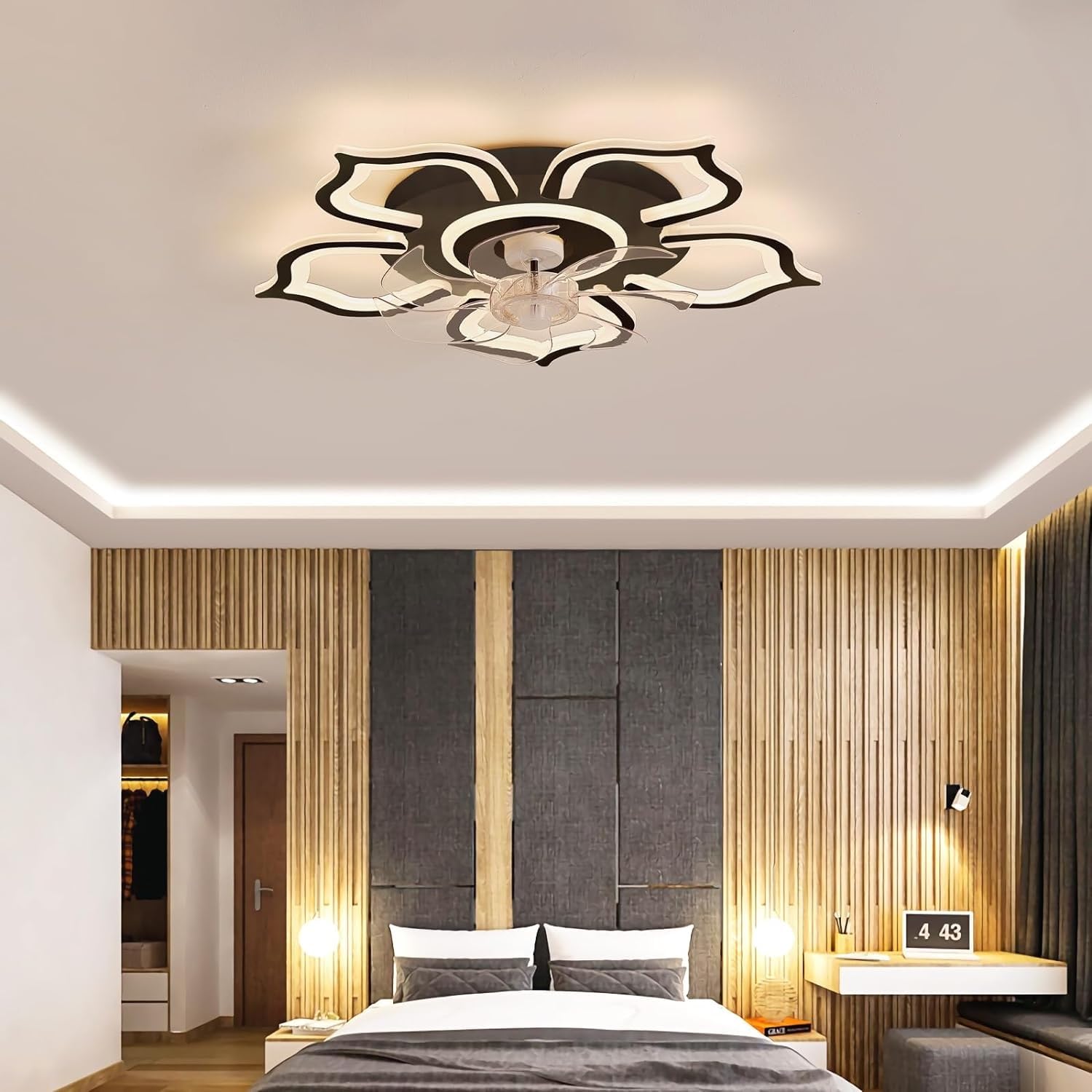 HXYSXHJUO Ceiling fan light LED Fan Light Living Room Design with Remote Control Dimmable Reversible Winter/Mode and Timer White/Black 65CM (