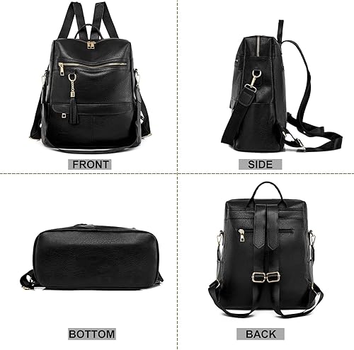 Miniatura 7 de Kabanmate Bolso tipo mochila para mujer, bolso de hombro convertible de piel sintética a la moda para mujer, Negro -, Mochilas Daypack