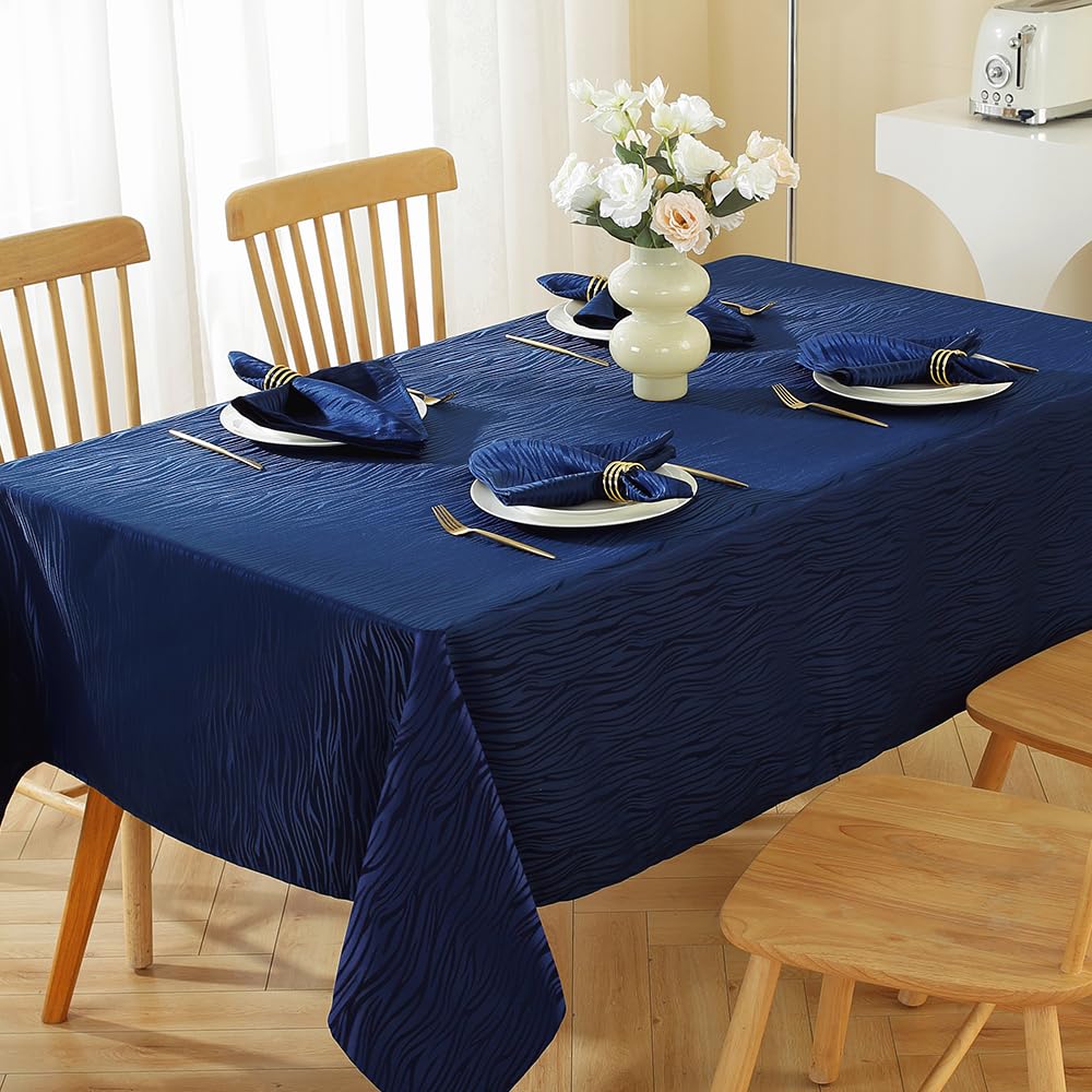 MATIRUG Mantel rectangular de jacquard azul marino de 60 x 84 pulgadas, diseño a rayas, impermeable, sin arrugas, pesado, decoración de mesa de tela suave para banquetes, picnic, cocina, comedor