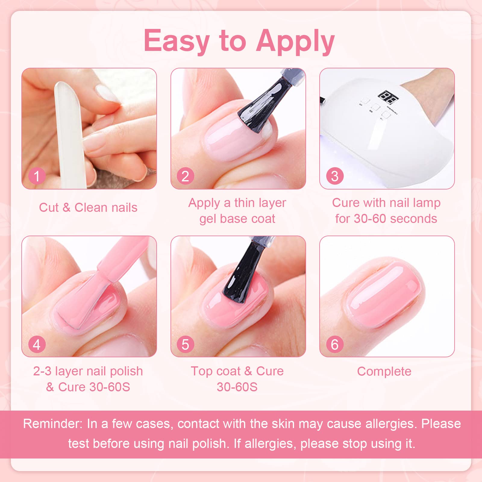 Shining She Vernis Semi Permanent, 10 Couleurs Blanc Laiteux Rose Nude Transparent Semi-permanent Gel Polish Soak-off UV/LED Vernis à ongles pour Manucure DIY Maison, 8ml