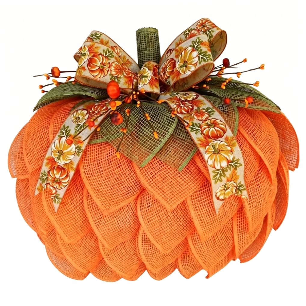 Fall Wreath For Front Door Burlap Pumpkin Wreath With Berries & Bow Halloween Thanksgiving Seasonal Decor