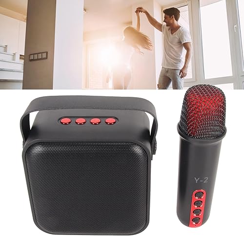 Miniatura 5 de Juego de mini máquina de karaoke con altavoz, micrófono inalámbrico, gran campo de sonido, chip profesional, múltiples conexiones, batería de larga