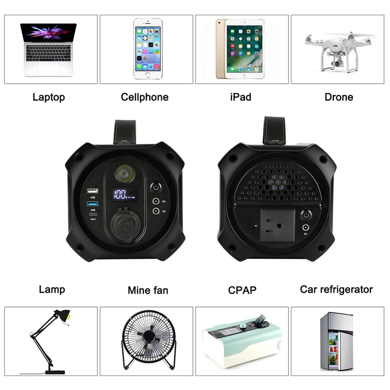 Central Eléctrica Portátil, 300W Batería De Litio De Respaldo Onda Sinusoidal Pura Salida De CA Generador Solar para Camping RV Home Emergency
