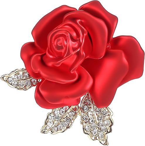 Broche de flor de rosa, broche de rosa de cristal 3D, broche floral de diamantes de imitación, broches rojos vintage, accesorios de vestido floral