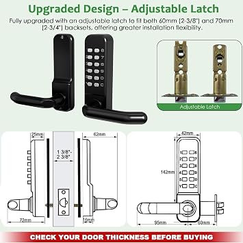 High-Security 12 Digit Keypad Mechanical Door Lock - Keyless Entry, Mechanical Code Lock with Handle, Waterproof & Rustproof, No Battery, Easy to Install, Silver, BH-MDLS0030102
