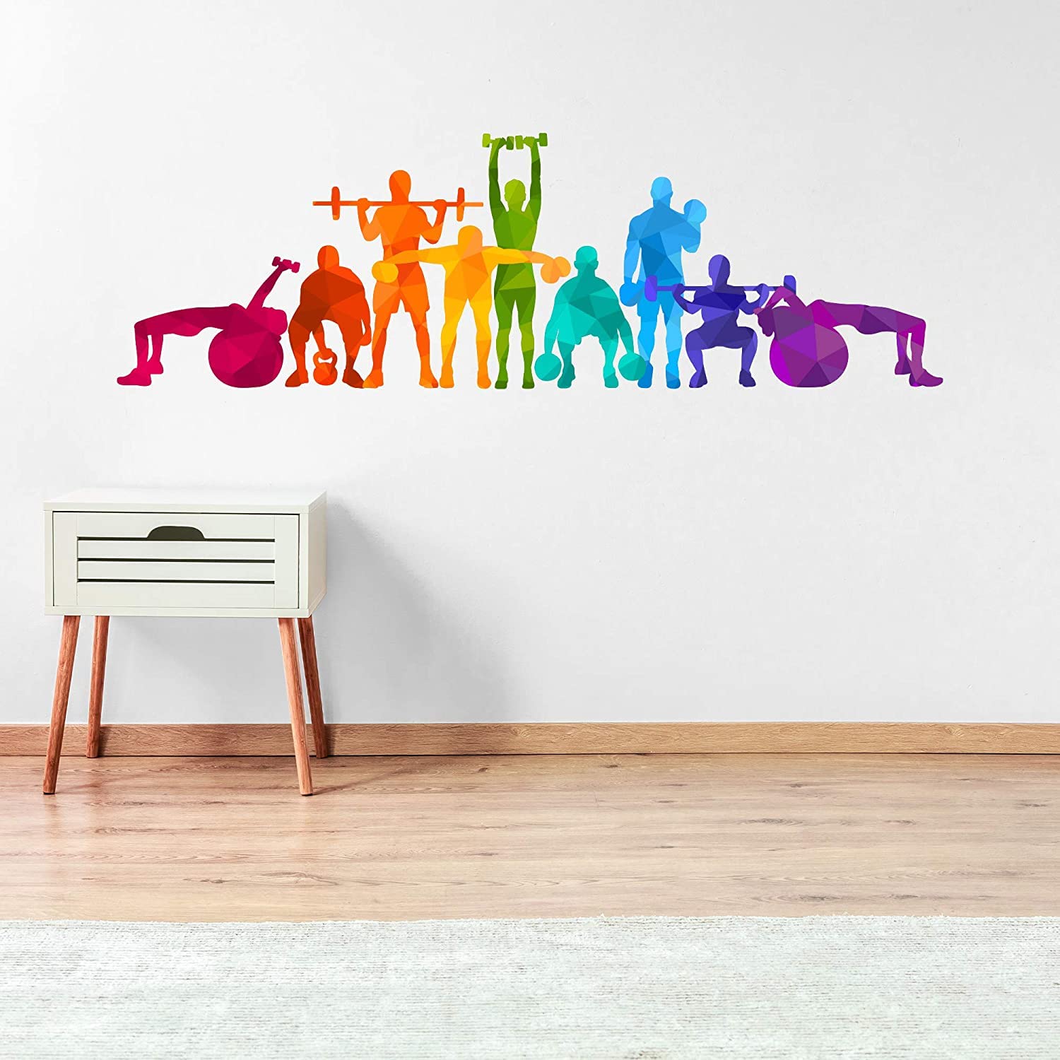Rainbow Gym Silhouettes Wall Sticker Art Home Decal Mural (180cm Width x 60cm Height)
