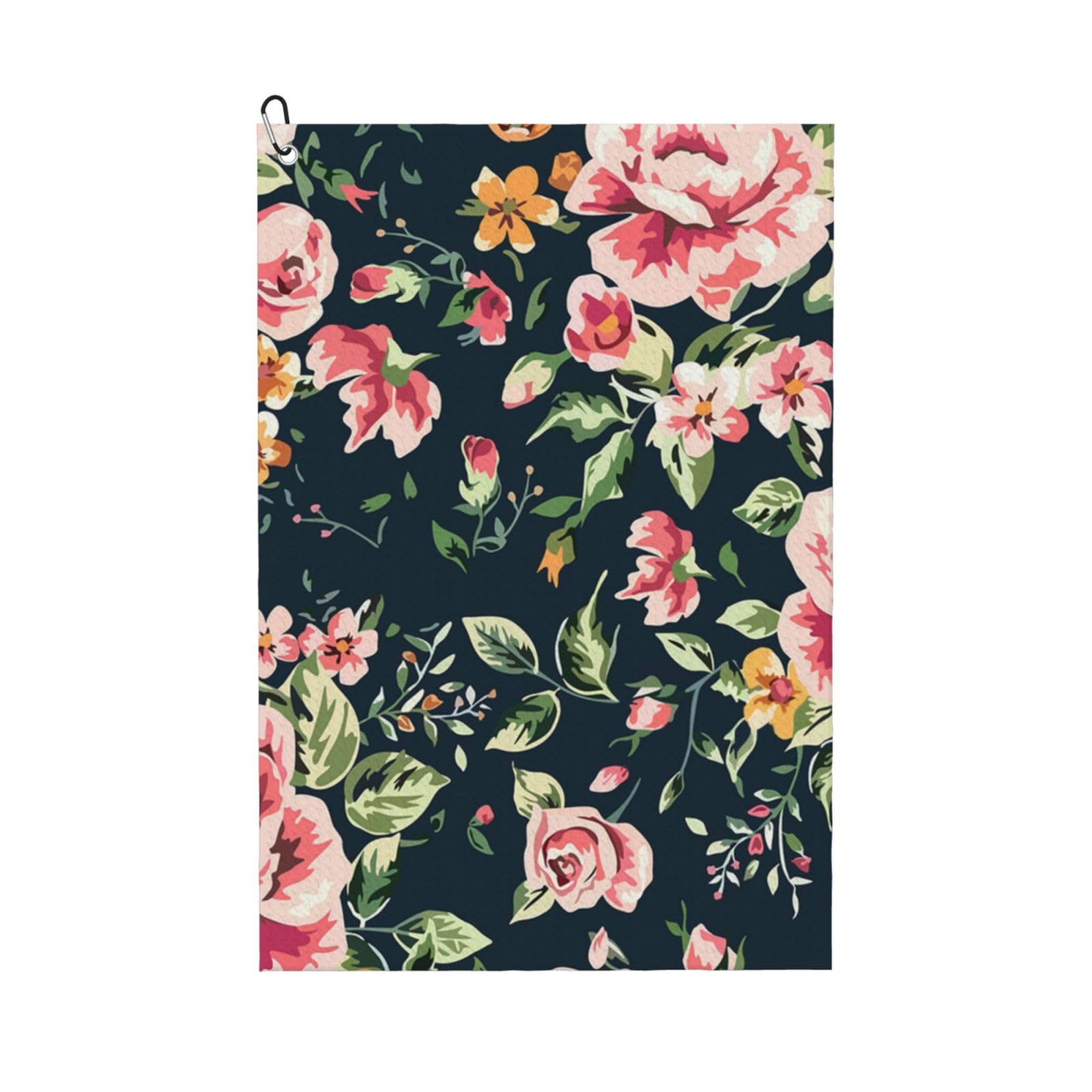 Hnnkloy Pink Roses Peonies Green Leaves, 16x24 in Portable Waffle Golf Towels with Carabiner Clip for Golf Bag