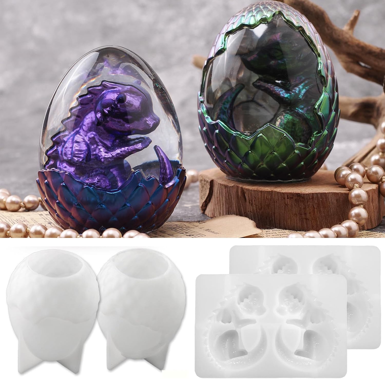 4pack Dragon Egg Resin Mold, Large Resin Tank epoxy Mold, Casting Silicone Mold, Realistic Dinosaur Egg Silicone Mold, Suitable for epoxy Resin, DIY Crafts, Home Decoration