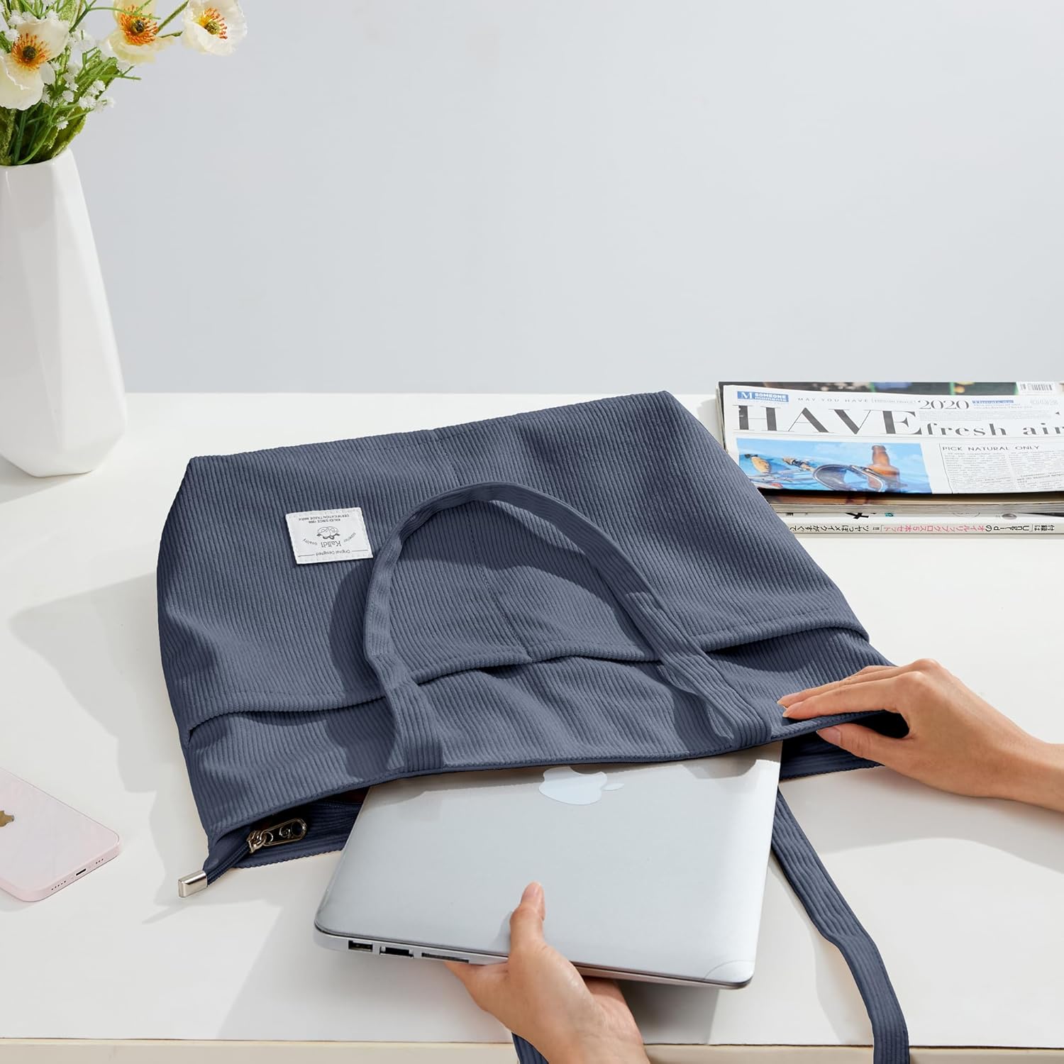 KALIDI Women Corduroy Tote Bag Zipper Casual Tote's Handbag Big Capacity Shoulder Bag with Pockets - Image 9