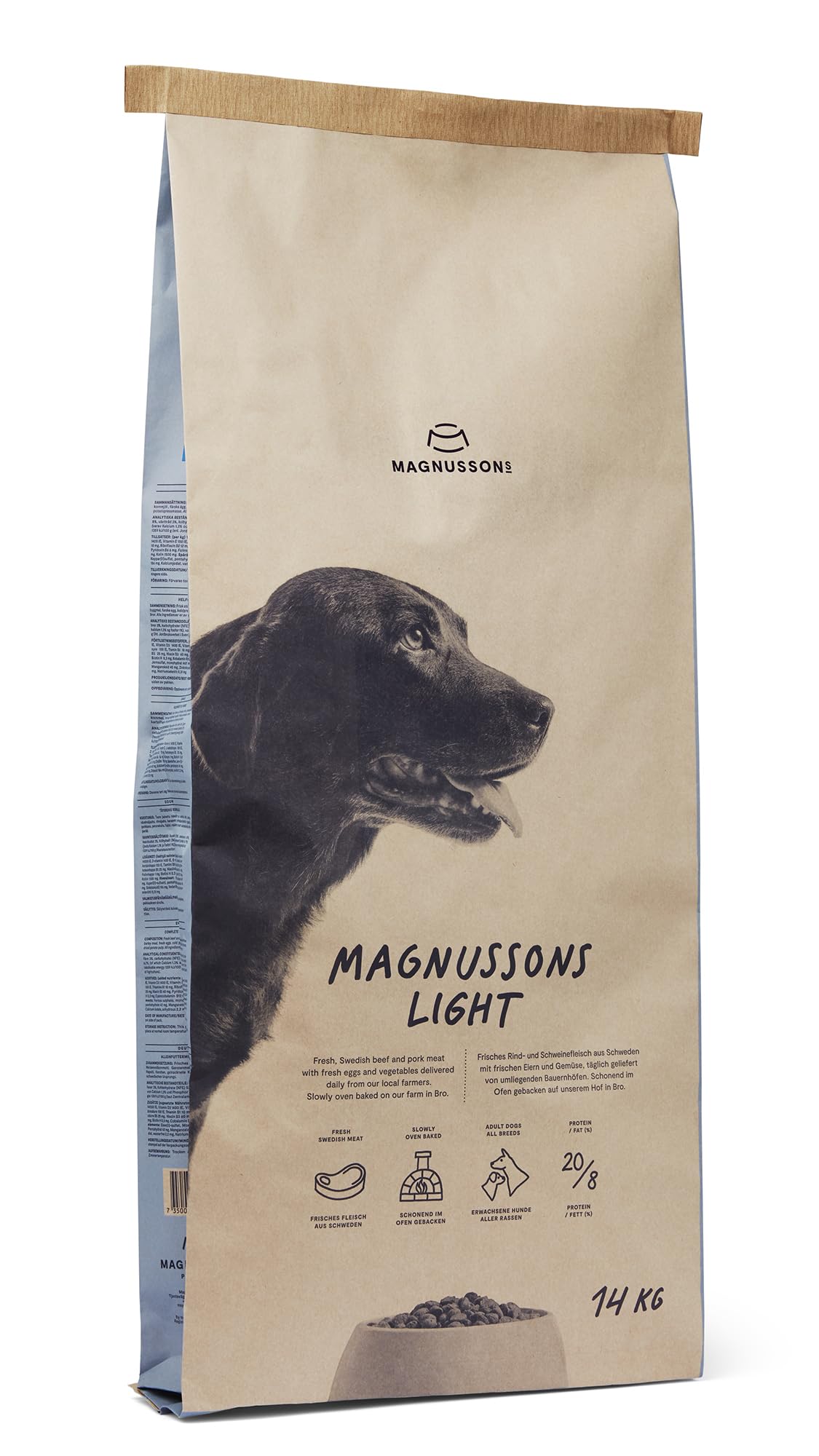 MAGNUSSONs Light (1 x 14kg) | Energiearmes Hundetrockenfutter für Erwachsene Hunde Aller Rassen | Alleinfuttermittel | Zur Erhaltung des optimalen Gewichts | Hoher Anteil an frischem Fleisch