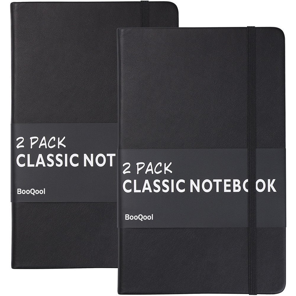 2 Pack Classic Ruled Notebooks/Journals - Premium Thick Paper Faux Leather Writing Notebook, Black, Hard Cover, Large, Lined (5.4 x 8.3)