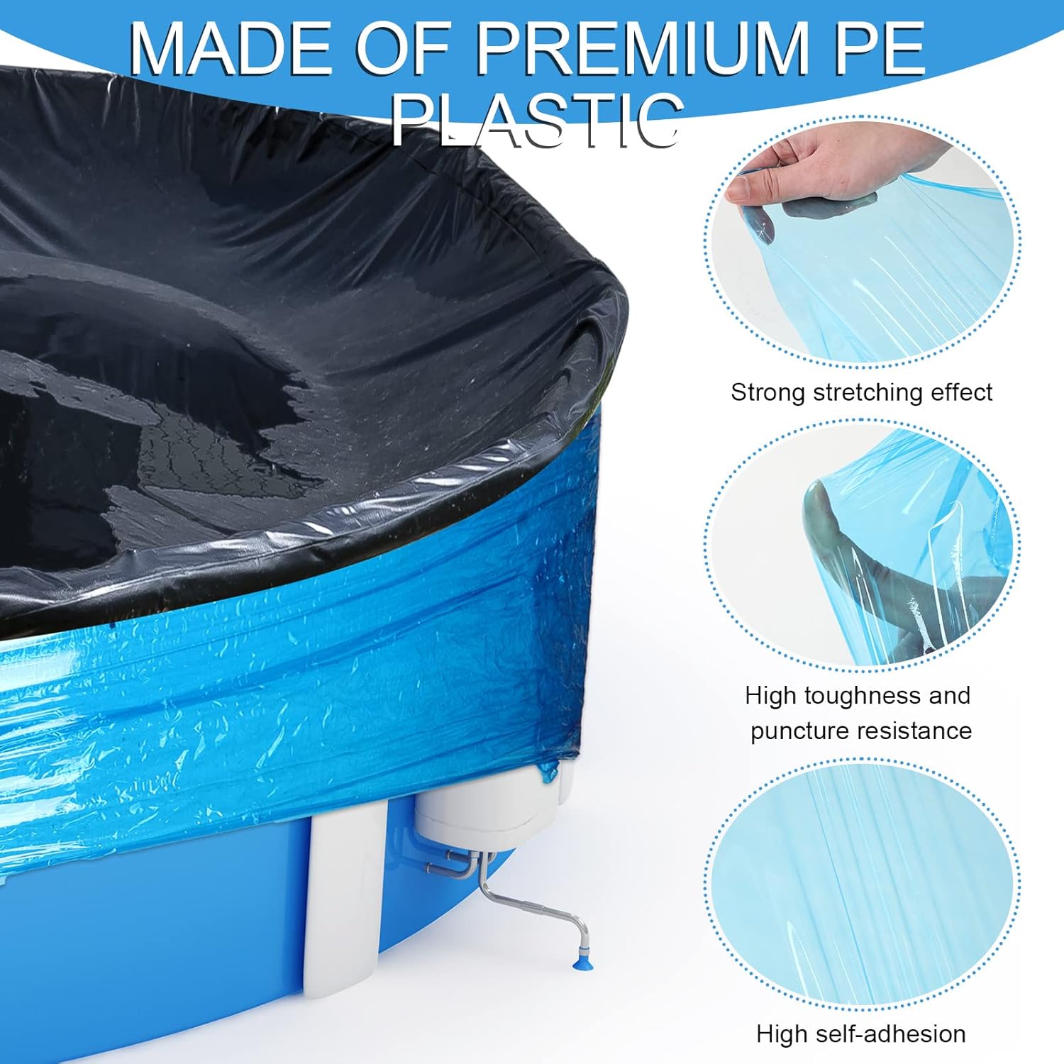 1150 Feet Winter Cover Seal for Above Ground Pools Windproof Stretchable Pool Wrap for Above Ground PE Winter Pool Cover Wrap to Keep Pool Clean in Fall and Winter, Blue
