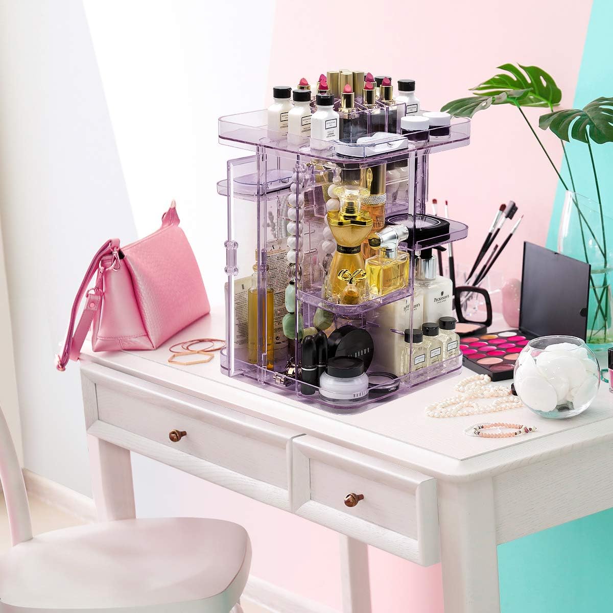 Sorbus Rotating Makeup Organizer, 360° Rotating Adjustable Carousel Storage for Cosmetics (Purple)