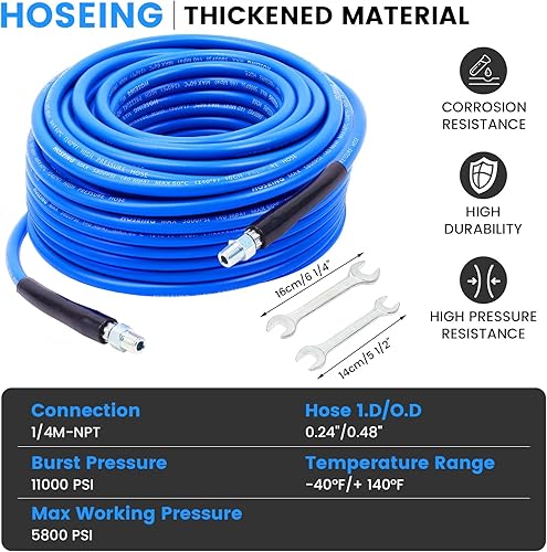 Miniatura 2 de Kit de chorro de alcantarillado a presión de 100 pies, manguera limpiadora de drenaje de chorro de agua de 5800 PSI con boquilla de nariz de botón