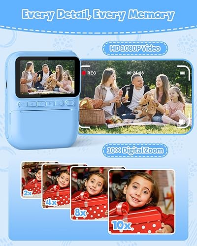 Miniatura 6 de Cámara de impresión instantánea para niños, pantalla HD de 3.0 pulgadas, cámara digital instantánea de 32 MP, regalos de Navidad, cumpleaños,