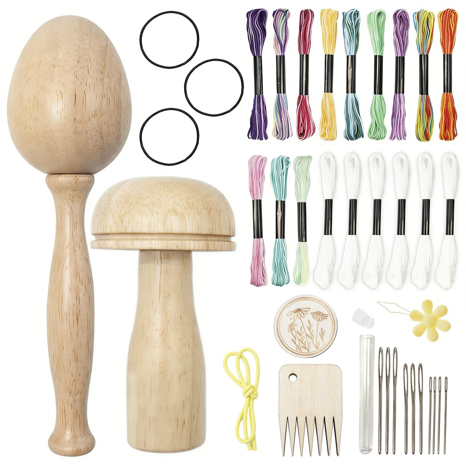 Kalttoy Sewing Repair Set: Wooden Darning Mushroom, Eggs Shape Tool, Large Eye Needle and Thread for Knitting Mending Wood Metal Sewing
