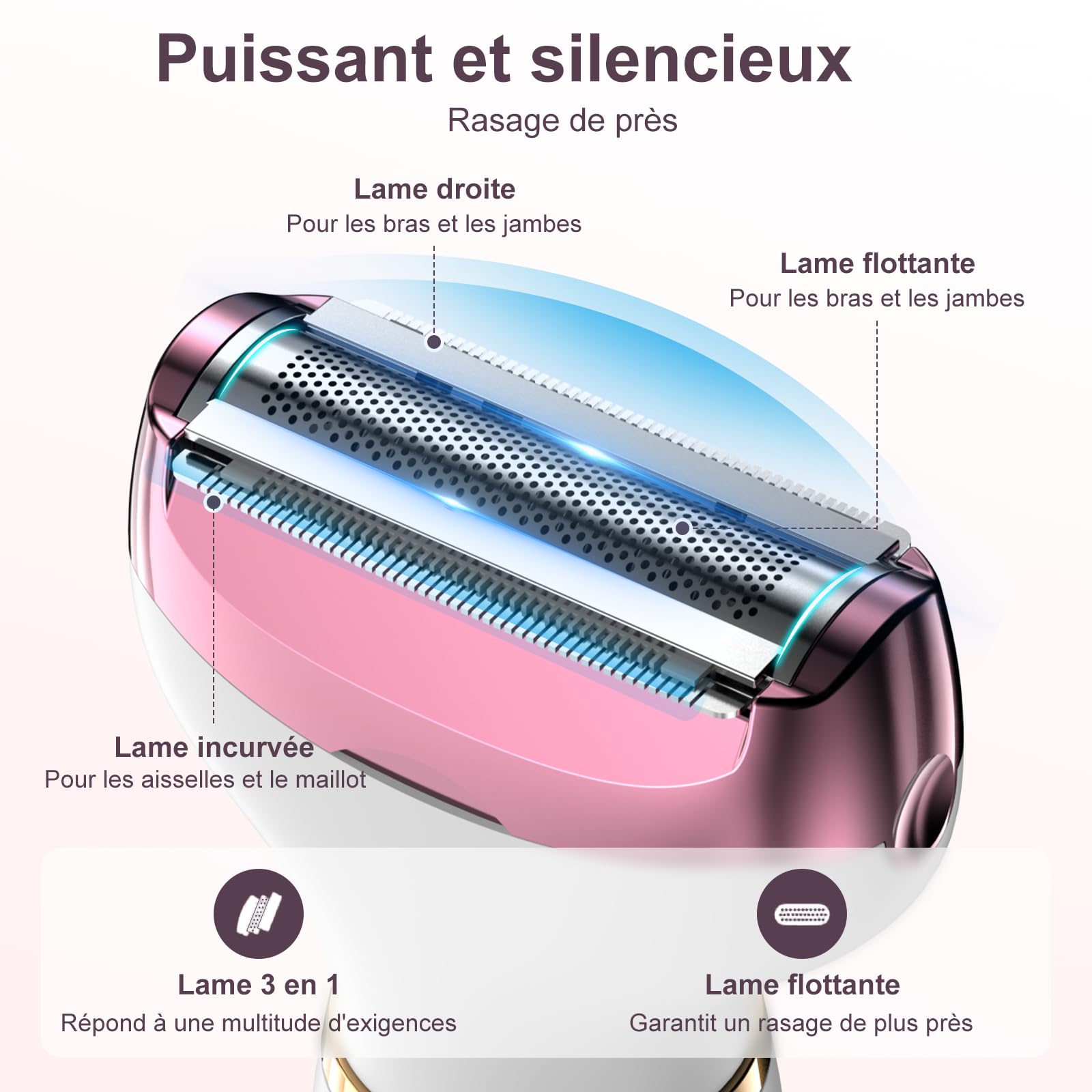 Rasoir électrique 4 en 1 pour femme avec affichage numérique, étanche IPX7, épilateur facial pour femme, rasoir intime pour le visage, les parties intimes, les aisselles, les jambes, recharge