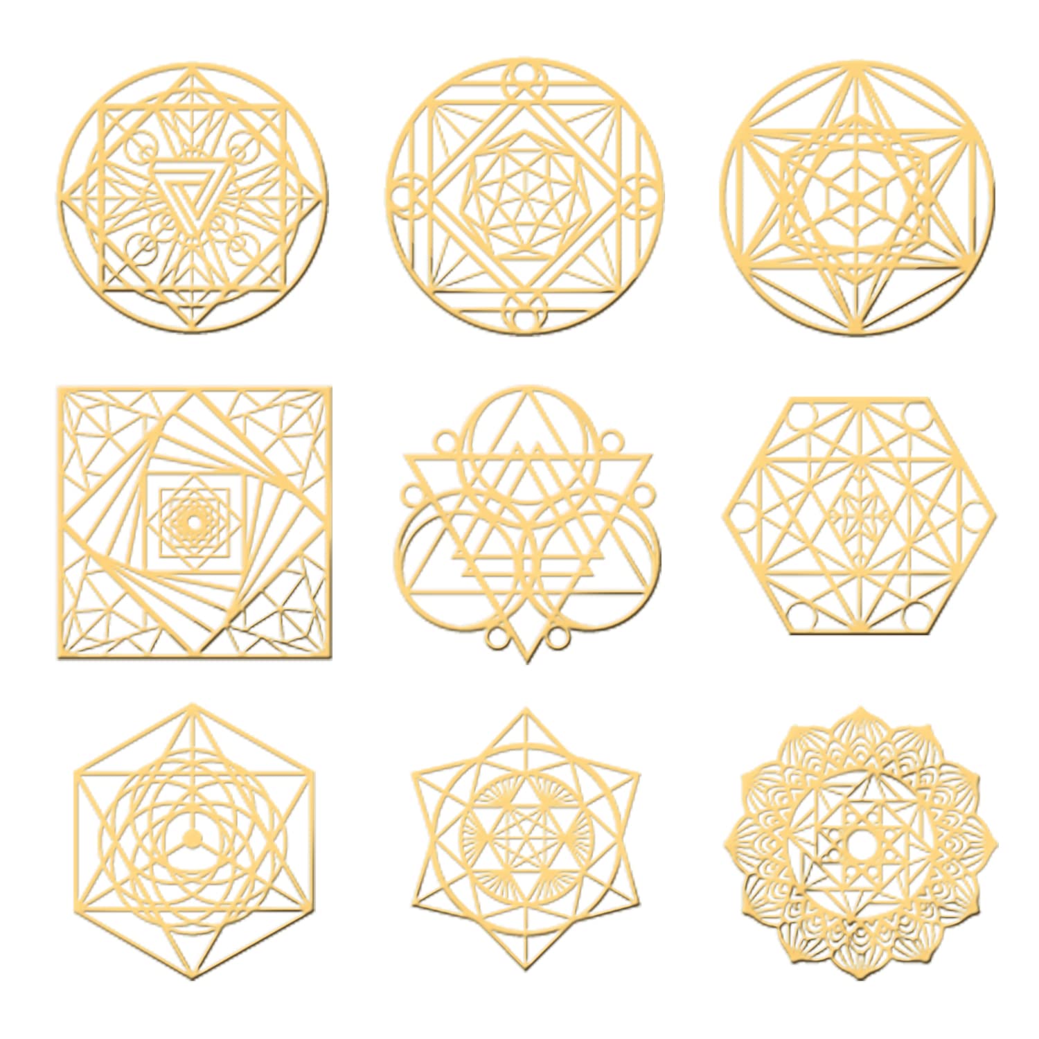 OLYCRAFT9Pcs Sacred Geometry Metal Energy Sticker Golden Orgone Pyramid Stickers Stainless Steel Stickers for Scrapbooks DIY Resin Crafts Phone & Water Bottle Decoration