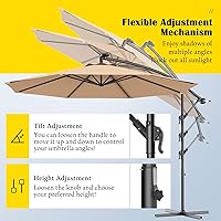 Vista 3 de Tangkula Sombrilla solar de 10 pies para patio al aire libre con luz LED, sombrilla de mercado con cubierta colgante y base cruzada (beige)