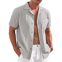 Mens Casual Cotton Linen Shirt Short Sleeve Button Up Shirts Summer Beach Top