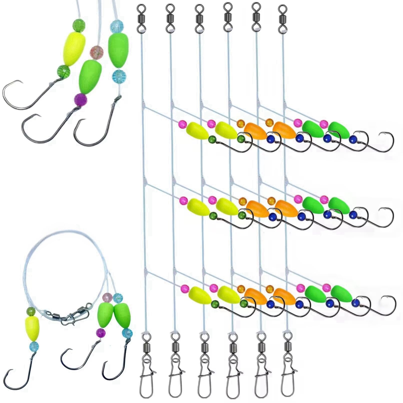 6Pcs Pompano Fishing Rigs Ready Kit，3 in 1 Float Rigs with Triple 3/0 Circle Hook for Surf Fishing，（12/0） Fishing line / 50in length/50lbTension in freshwter and Saltwater