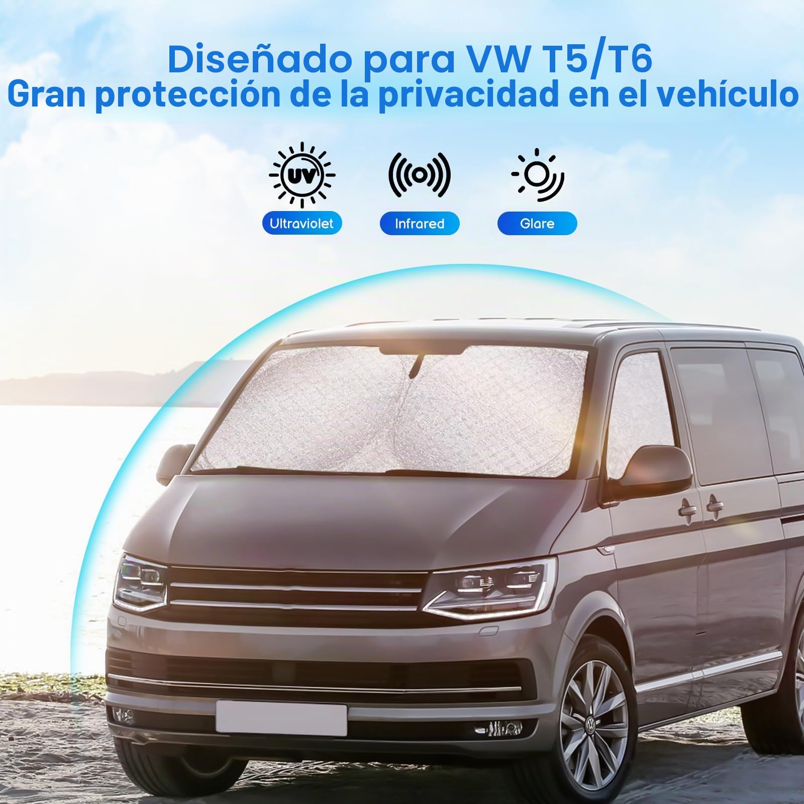 ZATOOTO Parasol para Parabrisas de Coche Apto para VW T5 T6, 3 Alfombrillas térmicas para Cabina del Conductor, Parasol para Parabrisas Delantero, oscurecimiento Interior, protección UV, Plegable