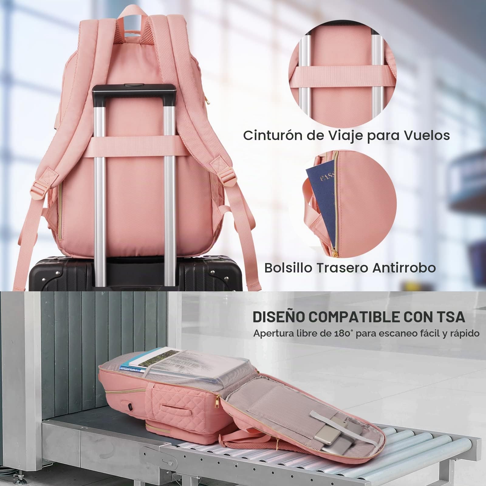 Mochila Escolar para Niñas Adolescentes,Mochila Portatil Mujer Impermeable para Universidad Viaje Casual Trabajo,Regalos,TSA Amigable,Rosada