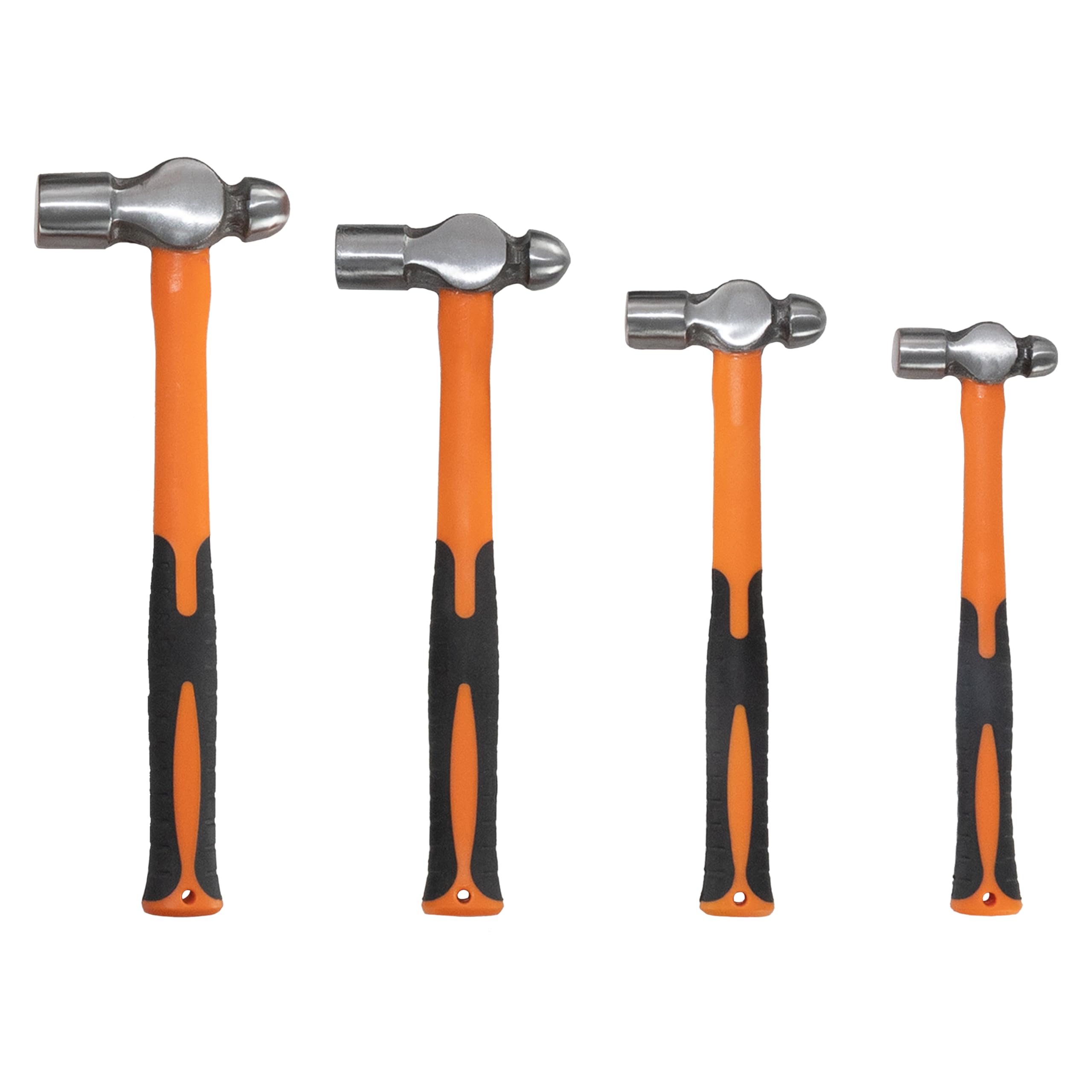 HFS (R) Lot de 4 marteaux à panne sphérique de 20,3 cm, 30,5 cm, 40,6 cm, 680,4 g, manche en fibre de verre, marteau à panne sphérique avec construction en acier forgé et poignée de réduction des