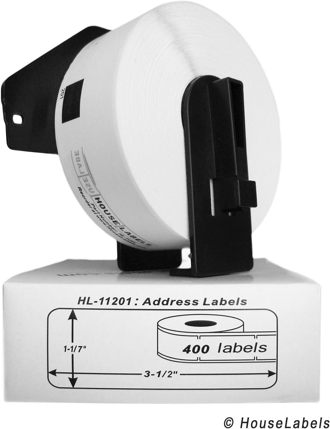 Generic Address Labels with ONE Reusable Black Cartridge Compatible w/ Brother Dk-1201 (1-1/7" X 3-1/2"; 29mm90mm) BPA Free (5 Rolls; 400 Labels Per Roll)