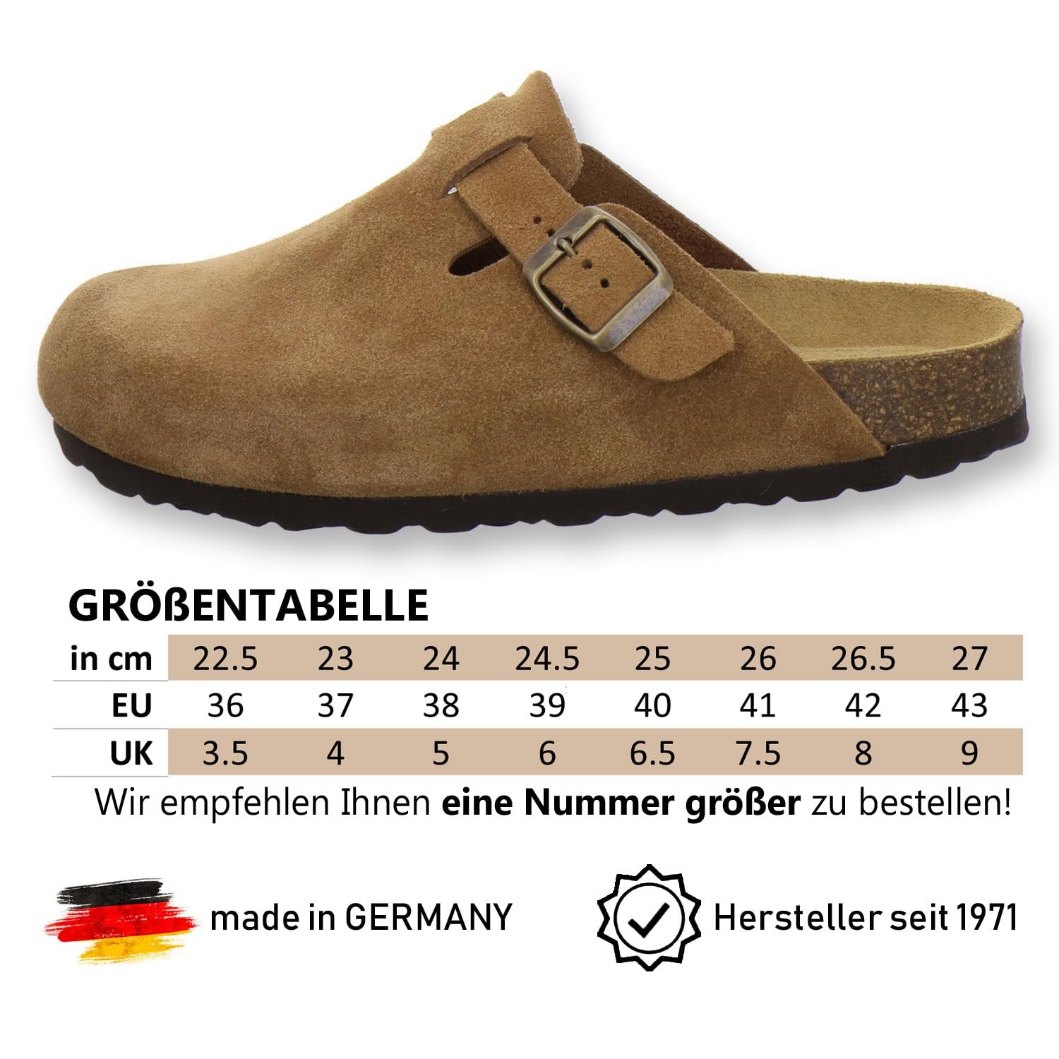 AFS-Schuhe 2900 Chaussons confortables pour femme, bout fermé, sabots en cuir, fabriqués en Allemagne
