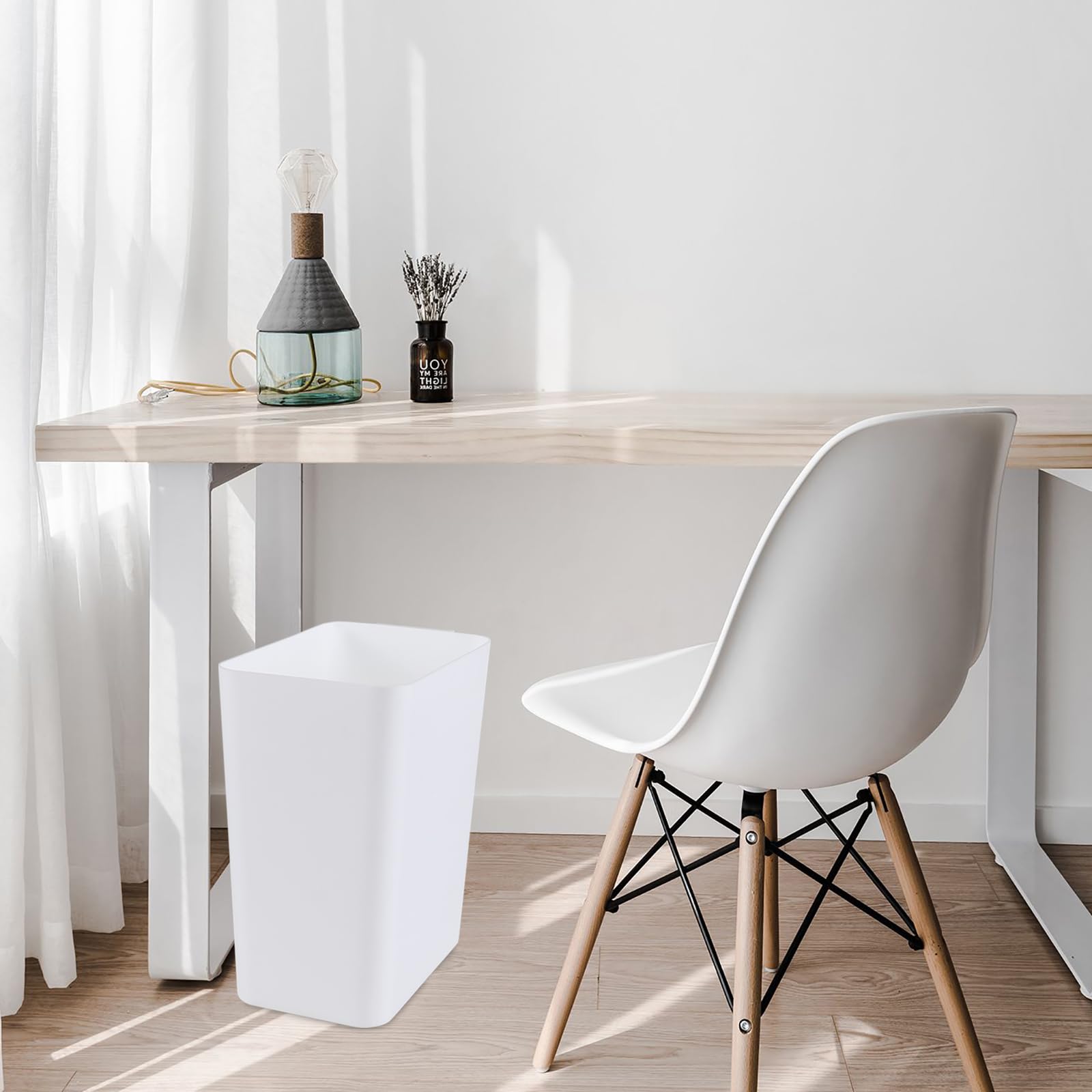 3-Pack White Plastic Trash Cans - 4.5 Gallon Rectangular Wastebaskets For Office & Home