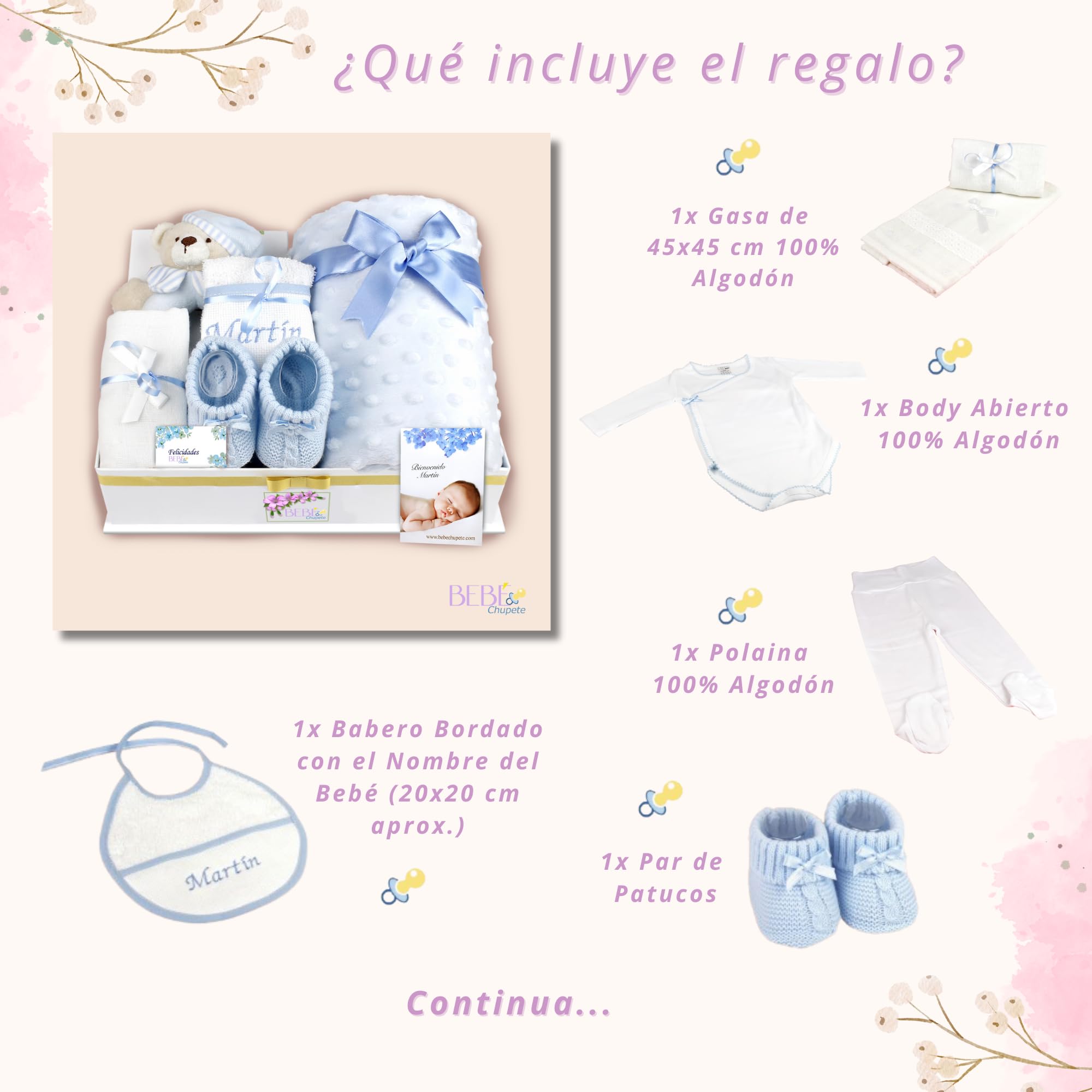 BEBÉCHUPETE Canastilla bebe Personalizada(Talla 0-3 meses)- Cestas bebe - Regalos bebes recien nacidos originales - Regalo bebe recien nacido niña -Recien nacido niño- Cosas para bebes (Azul)