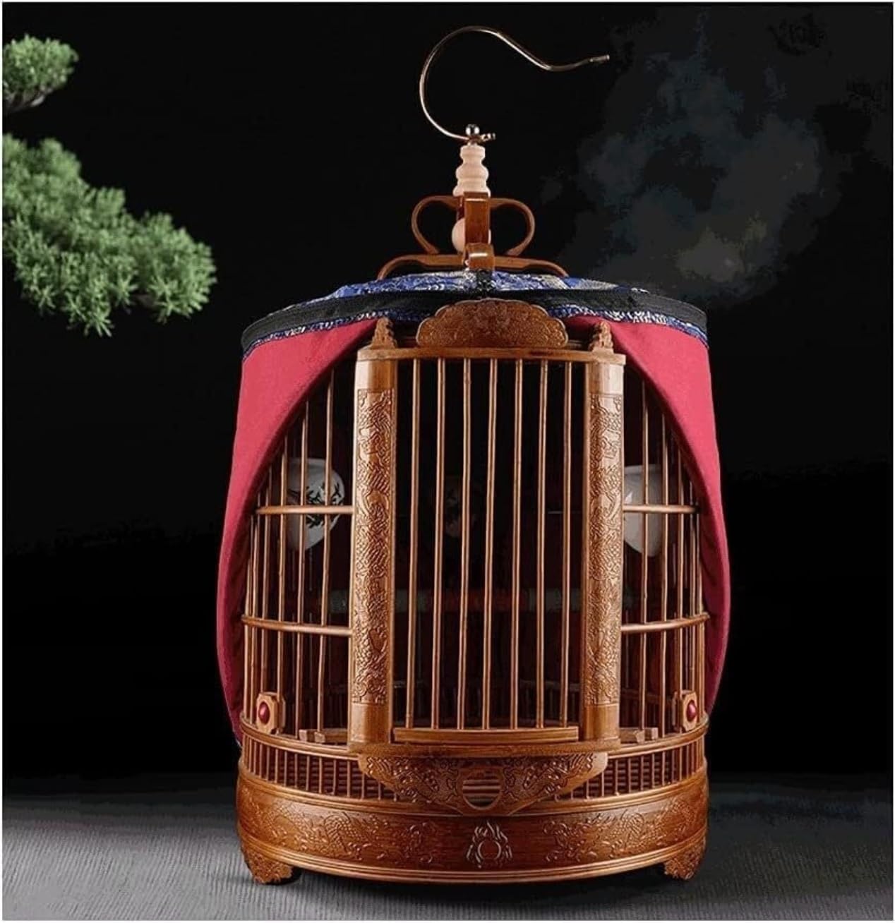 Vogelkäfig im Freien, Tragbare Vogelkäfige Kreativ Geschnitzter Vogelkäfig Bambus-Vogelkäfige Langlebiger Vogelkäfig Vintage-Vogelträger Vogelvoliere Vogelkäfig Voliere(36cm)