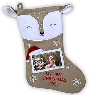 My First Christmas Stocking 2023 with Photo - Baby Boy & Baby Girl Christmas Stocking | Babys 1st Christmas Stocking | Newborn Gifts for Christmas (Gray)