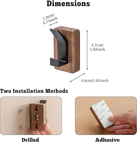 Miniatura 6 de Paquete de 4 ganchos de pared de madera, para colgar en la pared o con adhesivo para entrada, vestíbulo, baño, perchas decorativas de granja para