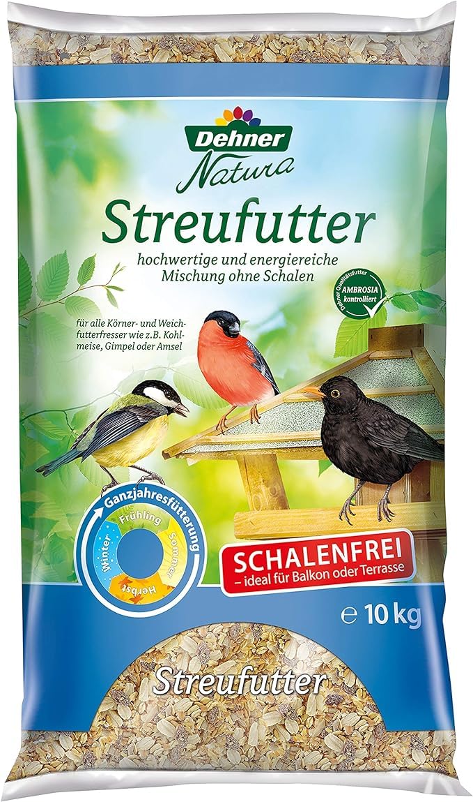 Dehner Natura Wildvogelfutter, Insekten-Knödel, ohne Netz, 100 Stück (10 kg) & Natura Wildvogelfutter, schalenfreies Streufutter, 10 kg