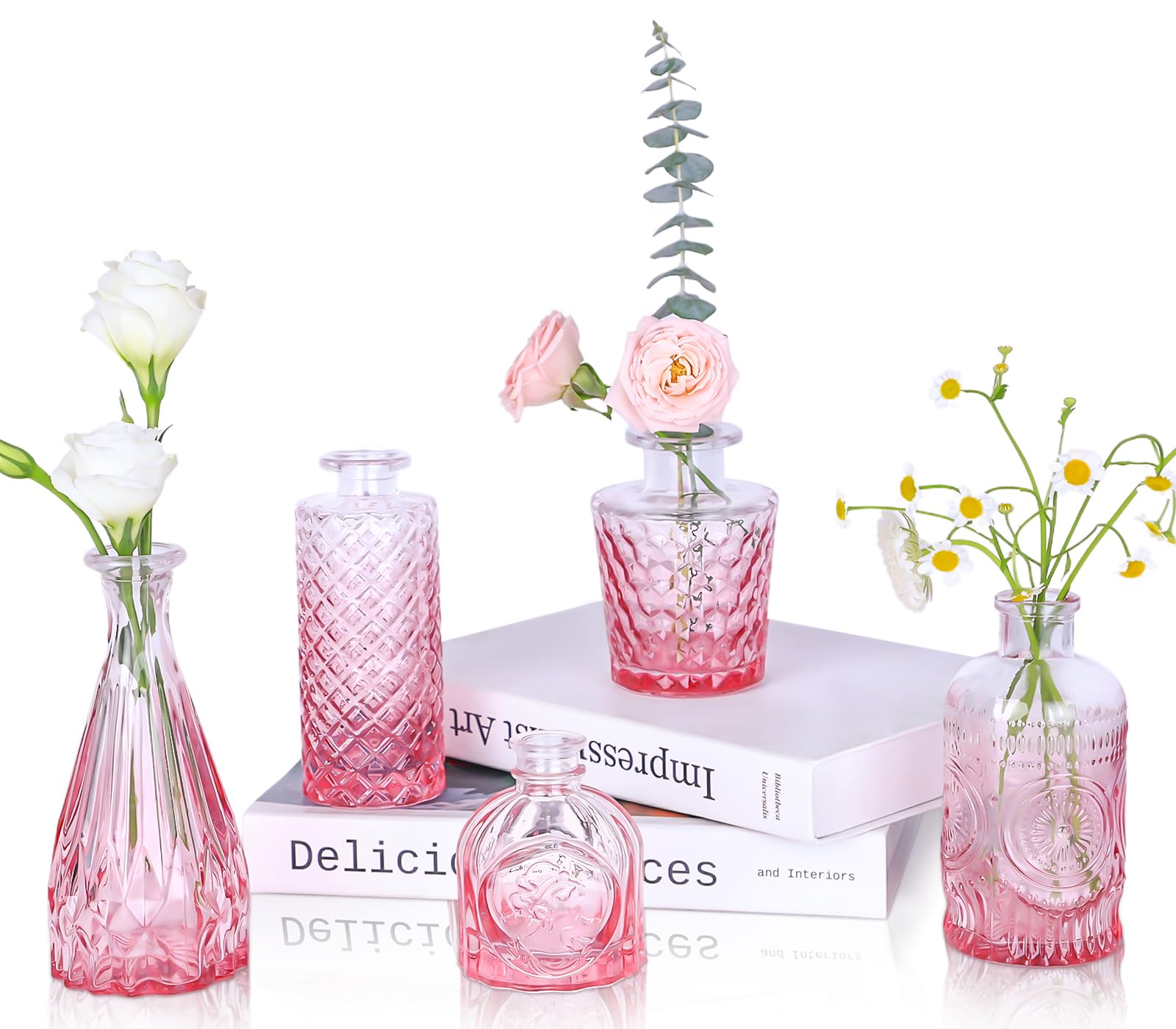 Amazon.com: UPBUD Pink Glass Bud Vases Set of 5, Mini Flower
