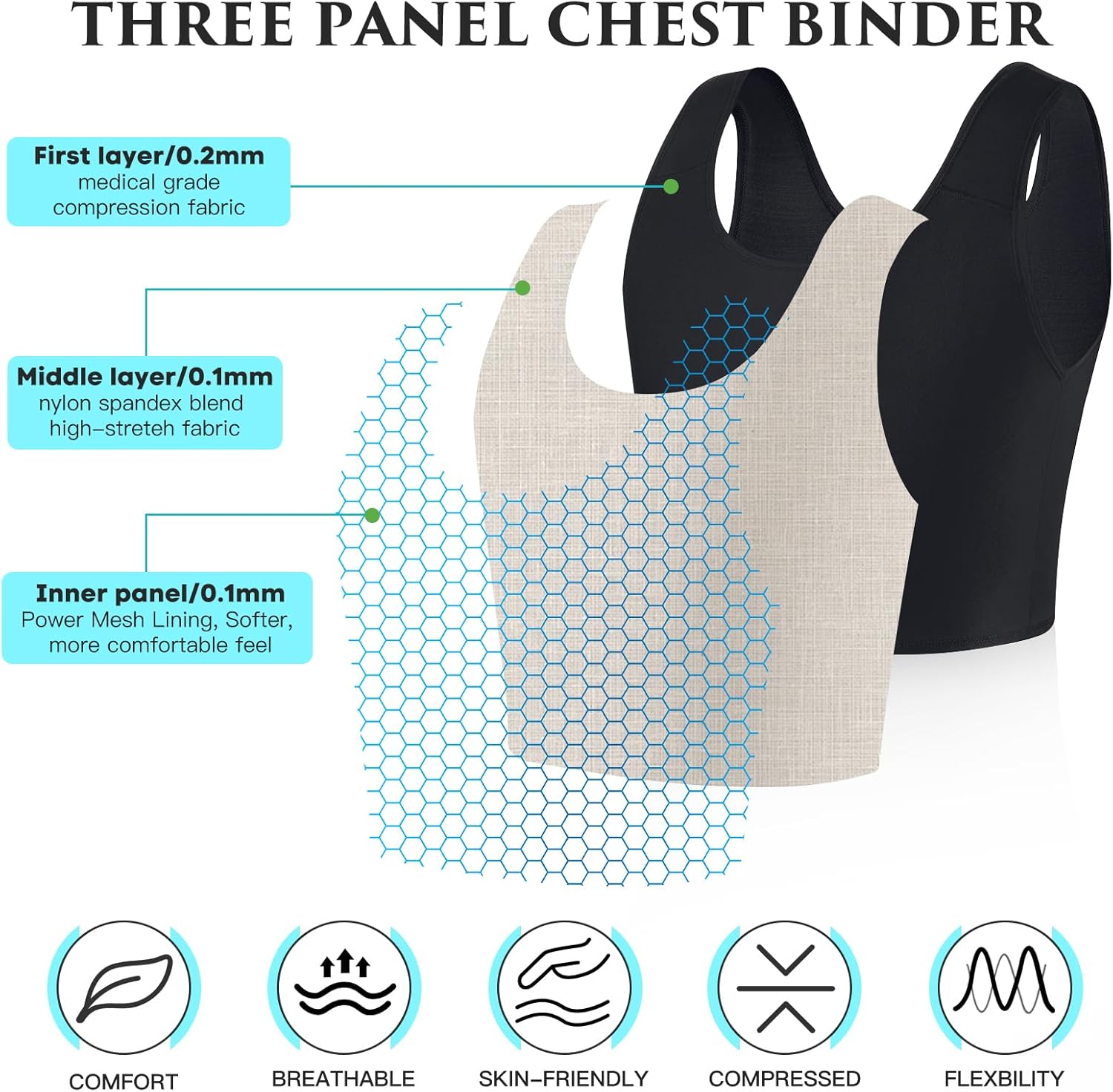 XUJI Half Chest Binder, Compression Bra, Women Transgender FTM Pullover Design Binder - Image 4