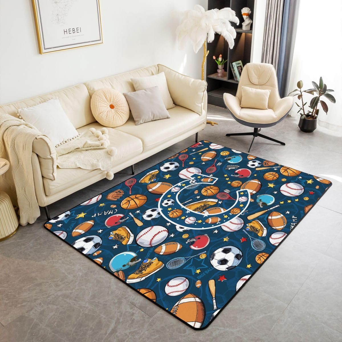 Homewish Koszykówka piłka nożna baseball dywaniki 100x150cm - piłka litera C nowoczesny dywan podłogowy spersonalizowana nazwa monogram duże dywany alfabet rugby hokej sport nie gubi dywan